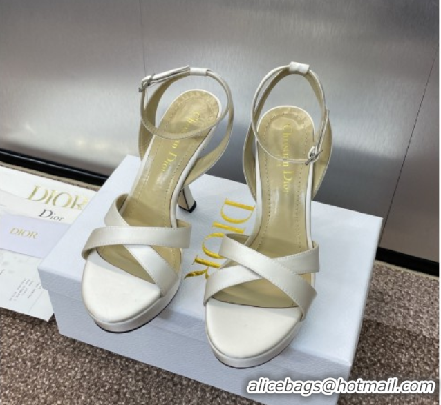 Good Product Dior Tribales Heeled Platform Sandals 12cm in Satin White 0425051