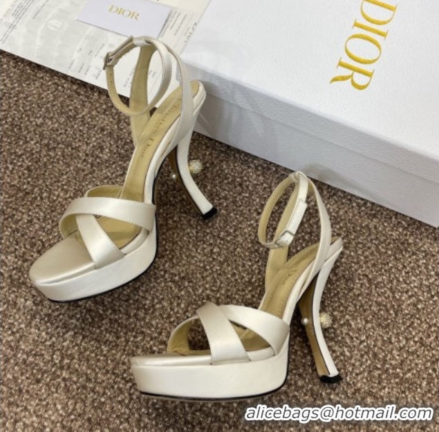 Good Product Dior Tribales Heeled Platform Sandals 12cm in Satin White 0425051