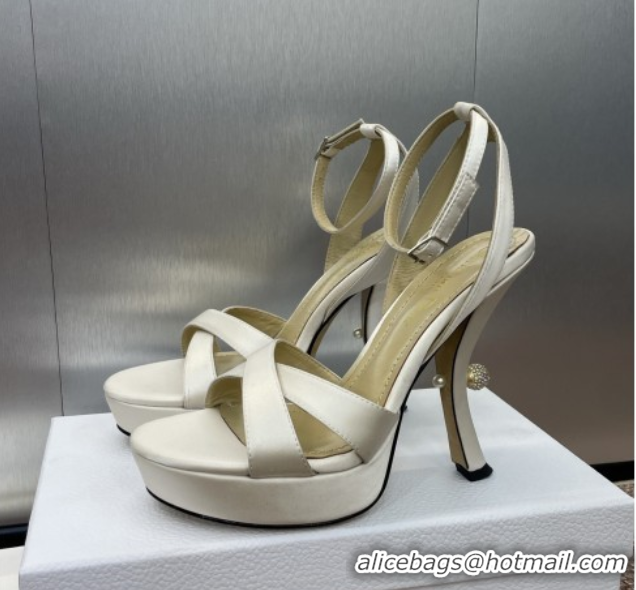 Good Product Dior Tribales Heeled Platform Sandals 12cm in Satin White 0425051