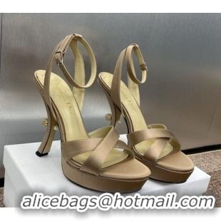 Unique Discount Dior Tribales Heeled Platform Sandals 12cm in Satin Beige 0425052