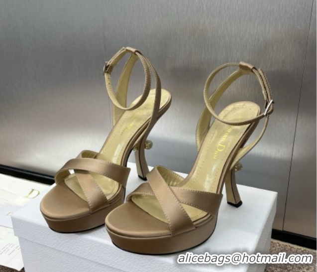 Unique Discount Dior Tribales Heeled Platform Sandals 12cm in Satin Beige 0425052