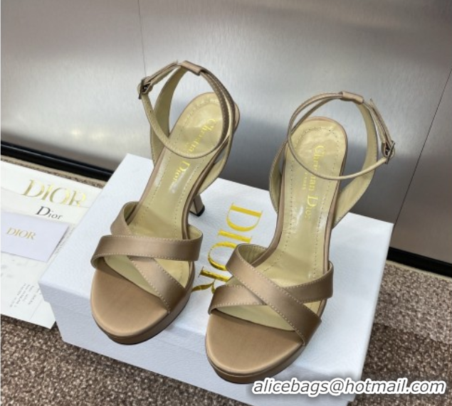 Unique Discount Dior Tribales Heeled Platform Sandals 12cm in Satin Beige 0425052