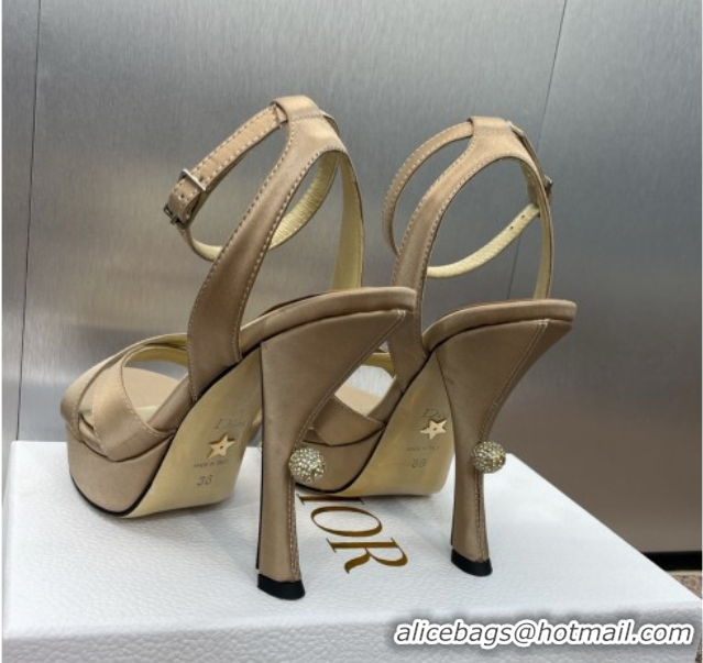 Unique Discount Dior Tribales Heeled Platform Sandals 12cm in Satin Beige 0425052