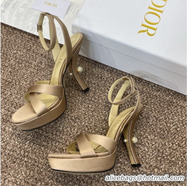 Unique Discount Dior Tribales Heeled Platform Sandals 12cm in Satin Beige 0425052