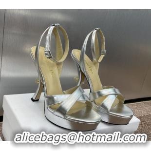 Buy Cheapest Dior Tribales Heeled Platform Sandals 12cm in Silver-Tone Laminated Lambskin 0425053