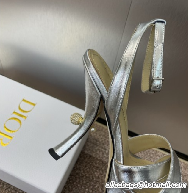 Buy Cheapest Dior Tribales Heeled Platform Sandals 12cm in Silver-Tone Laminated Lambskin 0425053