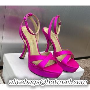 Stylish Dior Tribales Heeled Platform Sandals 12cm in Satin Dark Pink 0425054