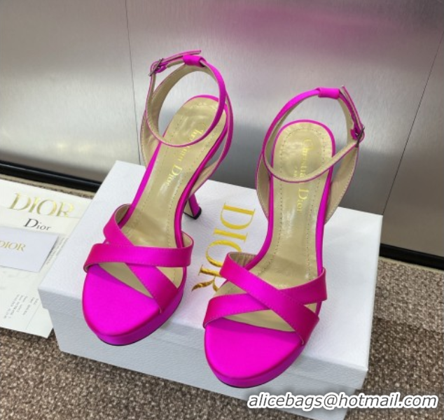 Stylish Dior Tribales Heeled Platform Sandals 12cm in Satin Dark Pink 0425054