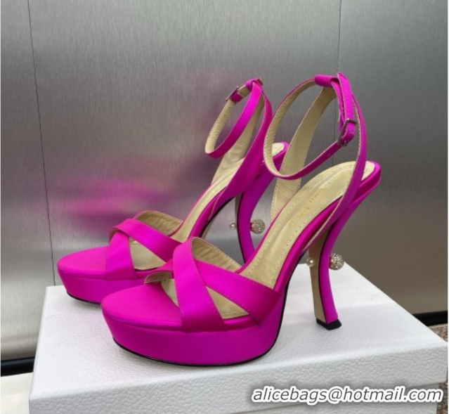 Stylish Dior Tribales Heeled Platform Sandals 12cm in Satin Dark Pink 0425054