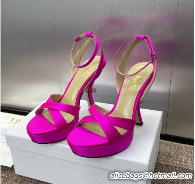 Stylish Dior Tribales Heeled Platform Sandals 12cm in Satin Dark Pink 0425054