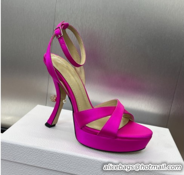 Stylish Dior Tribales Heeled Platform Sandals 12cm in Satin Dark Pink 0425054