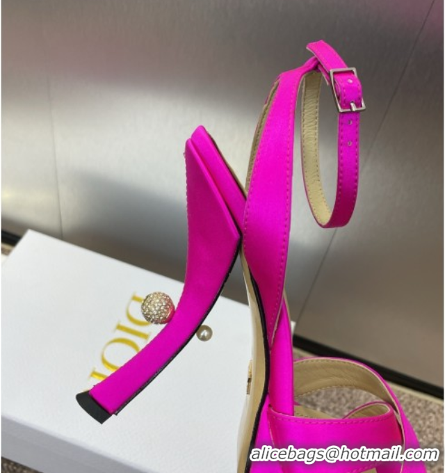 Stylish Dior Tribales Heeled Platform Sandals 12cm in Satin Dark Pink 0425054