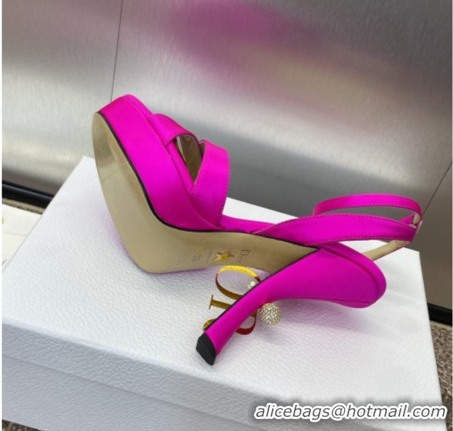 Stylish Dior Tribales Heeled Platform Sandals 12cm in Satin Dark Pink 0425054