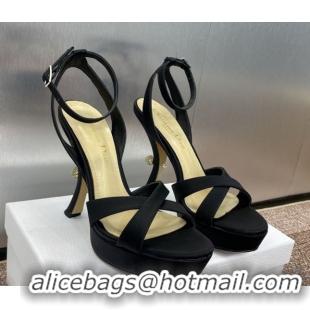 Cheap Price Dior Tribales Heeled Platform Sandals 12cm in Satin Black 0425055