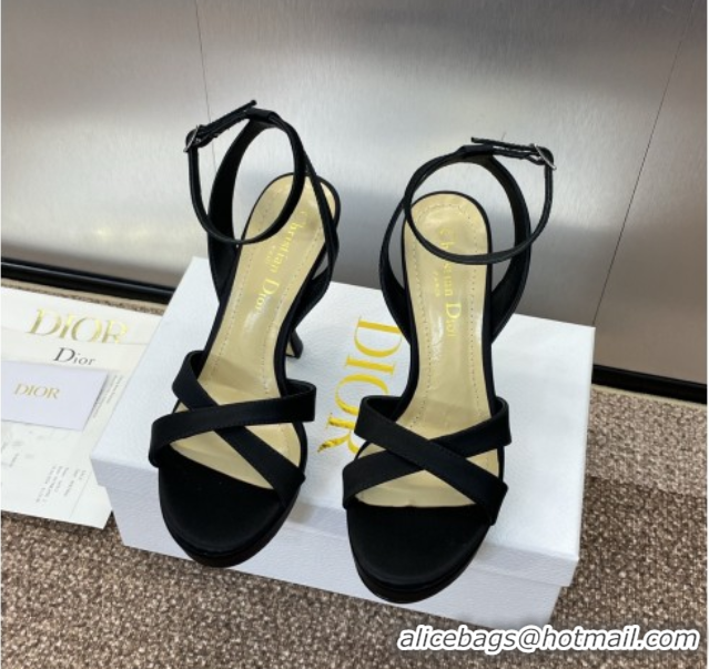 Cheap Price Dior Tribales Heeled Platform Sandals 12cm in Satin Black 0425055