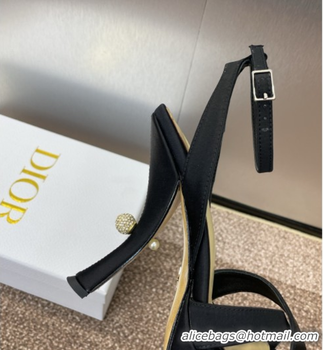 Cheap Price Dior Tribales Heeled Platform Sandals 12cm in Satin Black 0425055