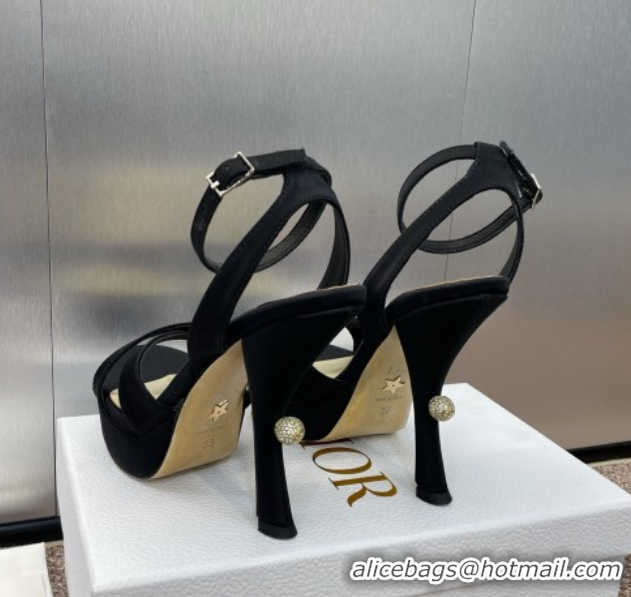 Cheap Price Dior Tribales Heeled Platform Sandals 12cm in Satin Black 0425055