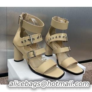 Low Price Dior Punk Heeled Sandals 7cm in Supple Calfskin with Buckle Beige 0425056