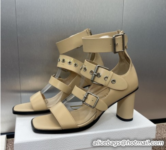 Low Price Dior Punk Heeled Sandals 7cm in Supple Calfskin with Buckle Beige 0425056