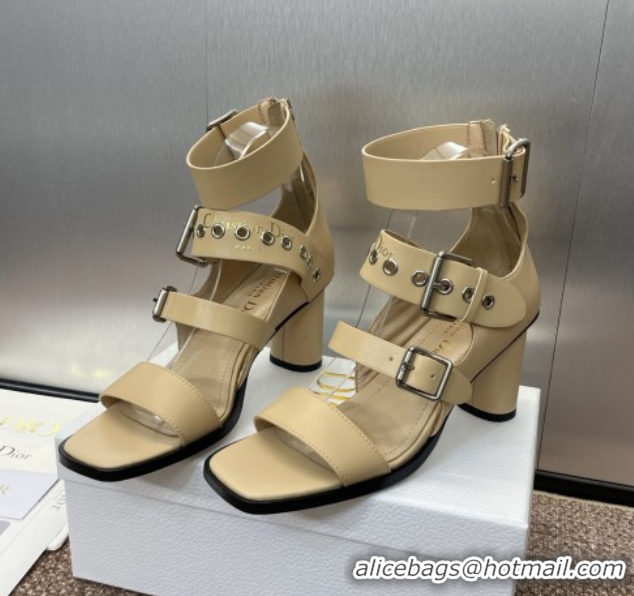 Low Price Dior Punk Heeled Sandals 7cm in Supple Calfskin with Buckle Beige 0425056