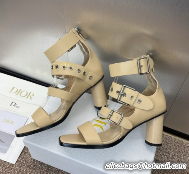 Low Price Dior Punk Heeled Sandals 7cm in Supple Calfskin with Buckle Beige 0425056