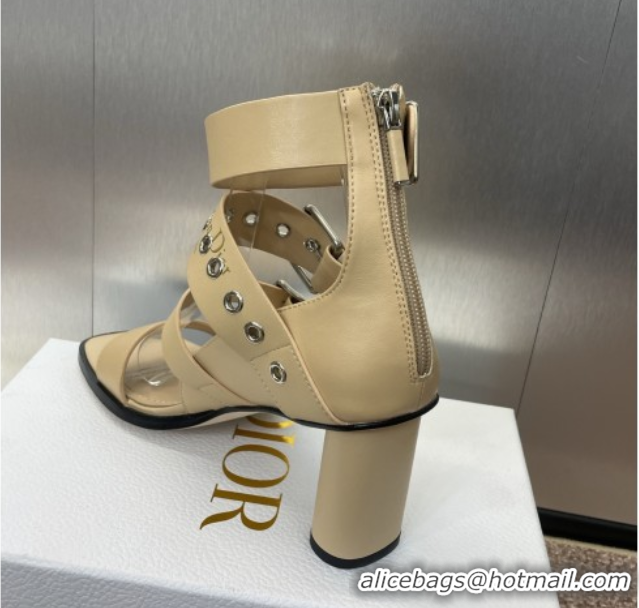 Low Price Dior Punk Heeled Sandals 7cm in Supple Calfskin with Buckle Beige 0425056