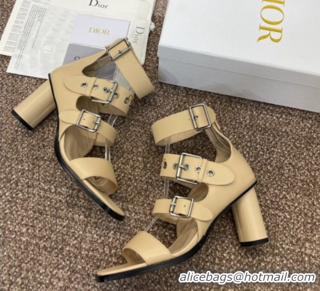 Low Price Dior Punk Heeled Sandals 7cm in Supple Calfskin with Buckle Beige 0425056