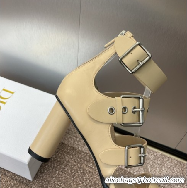 Low Price Dior Punk Heeled Sandals 7cm in Supple Calfskin with Buckle Beige 0425056