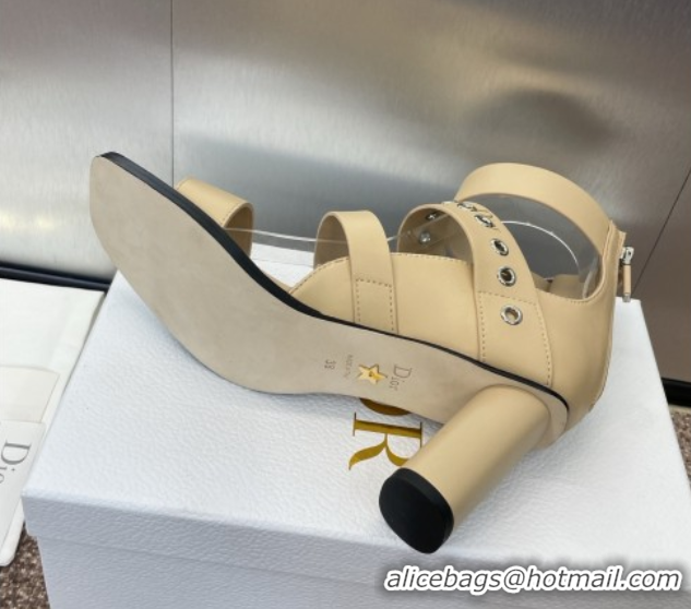Low Price Dior Punk Heeled Sandals 7cm in Supple Calfskin with Buckle Beige 0425056