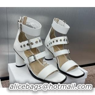 Top Grade Dior Punk Heeled Sandals 7cm in Supple Calfskin with Buckle White 0425057