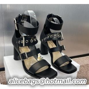Durable Dior Punk Heeled Sandals 7cm in Supple Calfskin with Buckle Black 0425058