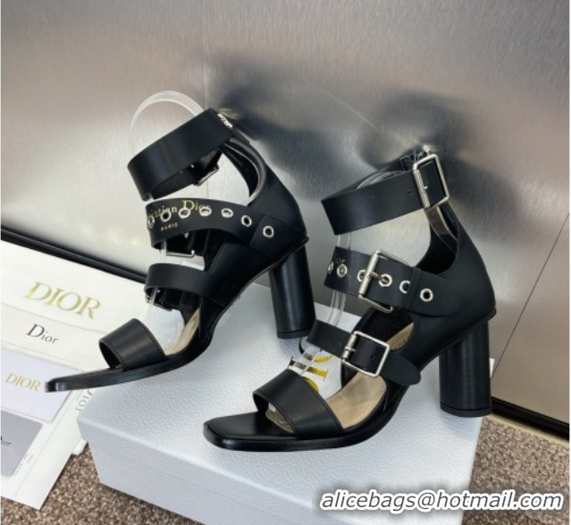 Durable Dior Punk Heeled Sandals 7cm in Supple Calfskin with Buckle Black 0425058