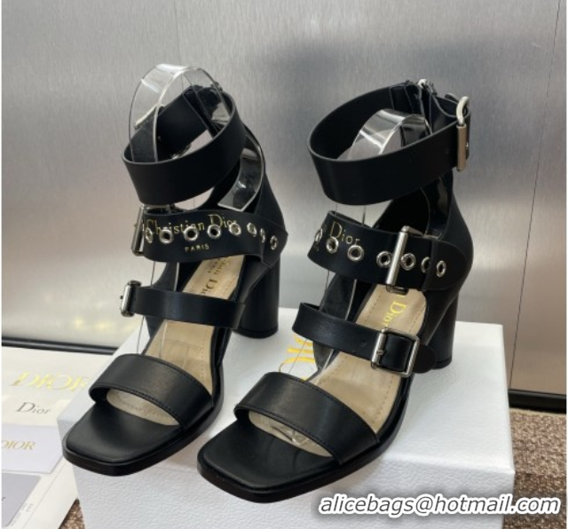 Durable Dior Punk Heeled Sandals 7cm in Supple Calfskin with Buckle Black 0425058