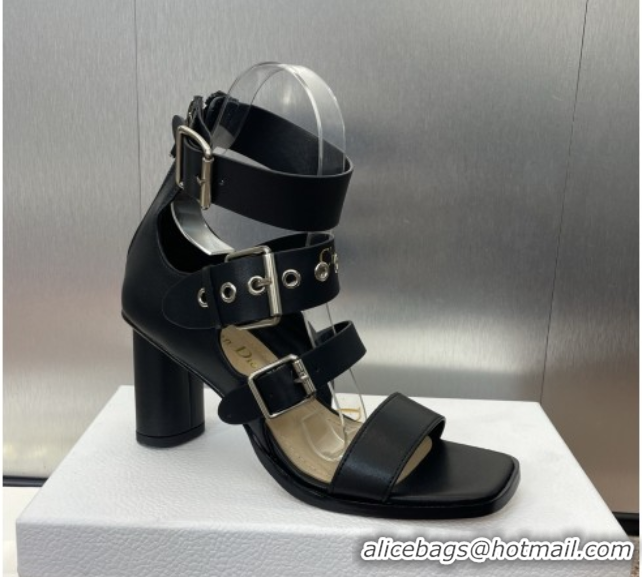 Durable Dior Punk Heeled Sandals 7cm in Supple Calfskin with Buckle Black 0425058