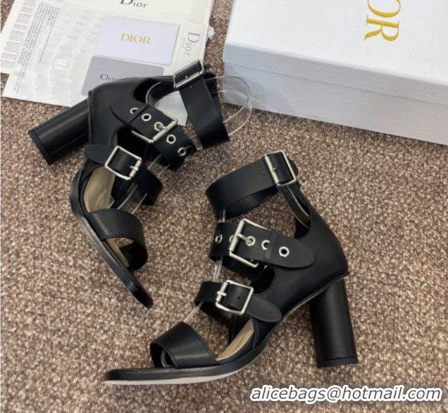 Durable Dior Punk Heeled Sandals 7cm in Supple Calfskin with Buckle Black 0425058