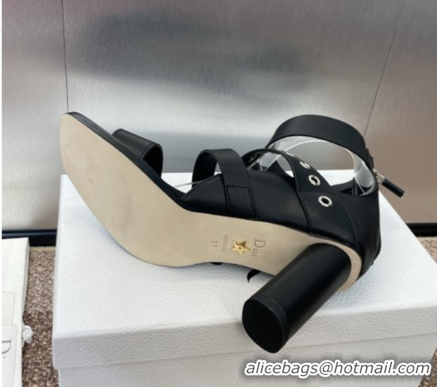 Durable Dior Punk Heeled Sandals 7cm in Supple Calfskin with Buckle Black 0425058