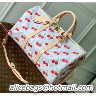 Best Quality Louis Vuitton LV x TM Keepall Bandouliere 45 Bag in Monogram Cherry Canvas M13764 White 2025