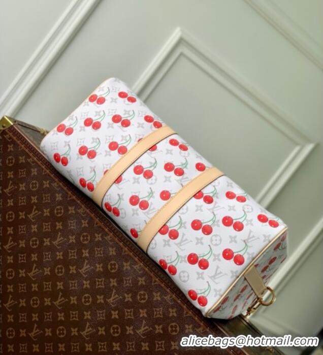 Best Quality Louis Vuitton LV x TM Keepall Bandouliere 45 Bag in Monogram Cherry Canvas M13764 White 2025