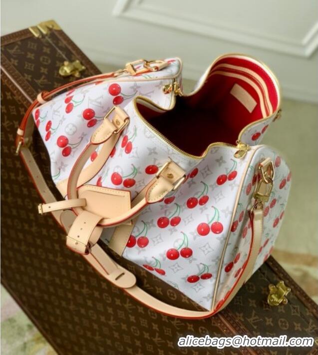 Best Quality Louis Vuitton LV x TM Keepall Bandouliere 45 Bag in Monogram Cherry Canvas M13764 White 2025