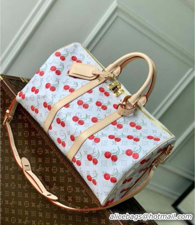 Best Quality Louis Vuitton LV x TM Keepall Bandouliere 45 Bag in Monogram Cherry Canvas M13764 White 2025