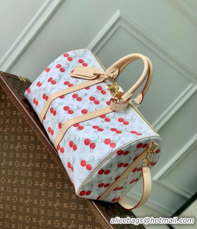 Best Quality Louis Vuitton LV x TM Keepall Bandouliere 45 Bag in Monogram Cherry Canvas M13764 White 2025