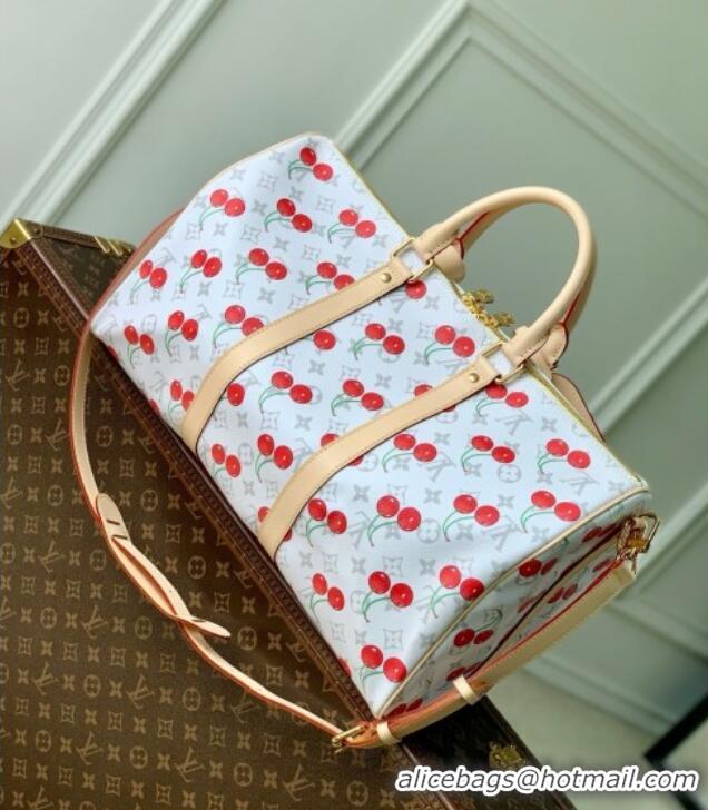 Best Quality Louis Vuitton LV x TM Keepall Bandouliere 45 Bag in Monogram Cherry Canvas M13764 White 2025