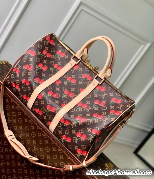 Famous Brand Louis Vuitton LV x TM Keepall Bandouliere 45 Bag in Monogram Cherry Canvas M13764 Brown 2025