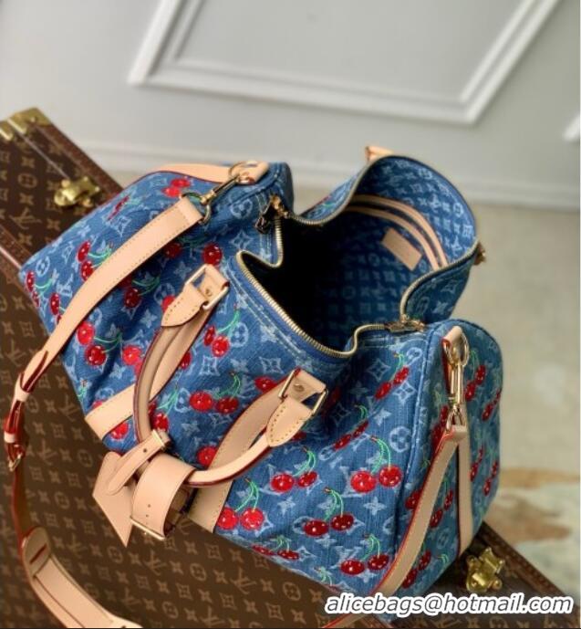 Top Grade Louis Vuitton LV x TM Keepall Bandouliere 45 Bag in Monogram Cherry M61608 Denim Blue 2025