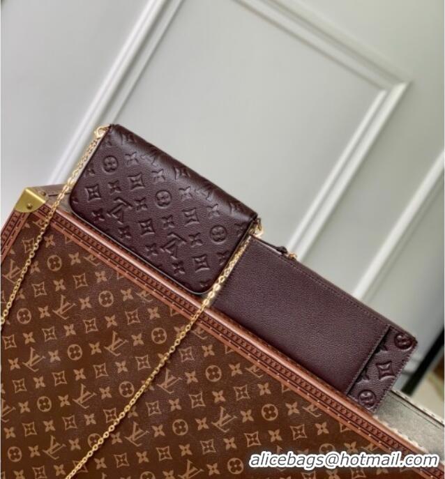 Best Price Louis Vuitton Felicie Pochette Bag in Embossed Grained Leather M14193 Chocolate 2025