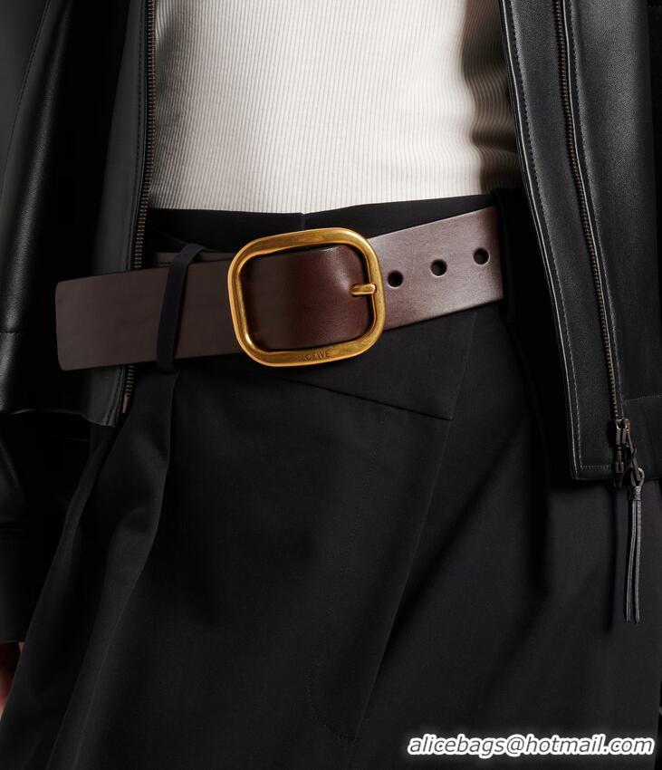 ​Grade Discount Loewe Rounded Leather Belt Width 3.5cm L0908 Brown