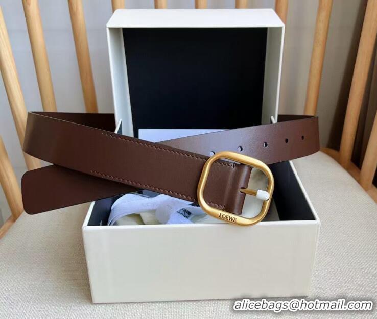 ​Grade Discount Loewe Rounded Leather Belt Width 3.5cm L0908 Brown