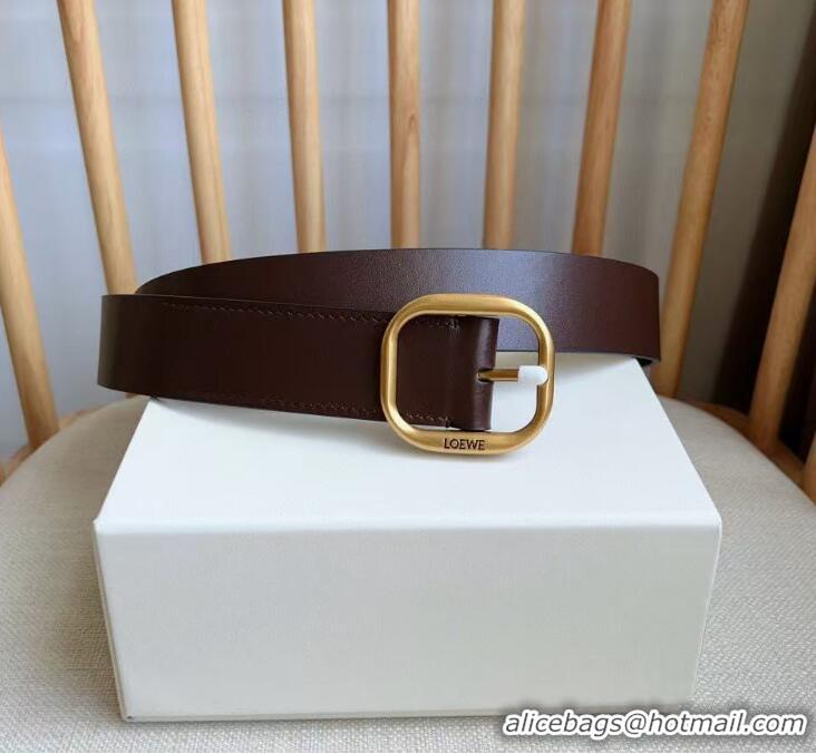 ​Grade Discount Loewe Rounded Leather Belt Width 3.5cm L0908 Brown