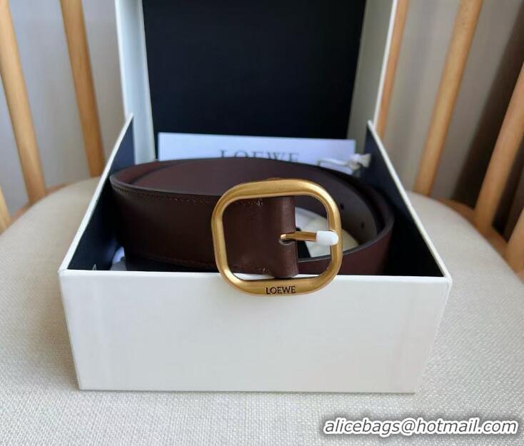 ​Grade Discount Loewe Rounded Leather Belt Width 3.5cm L0908 Brown