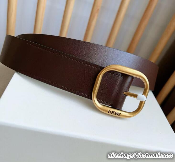 ​Grade Discount Loewe Rounded Leather Belt Width 3.5cm L0908 Brown
